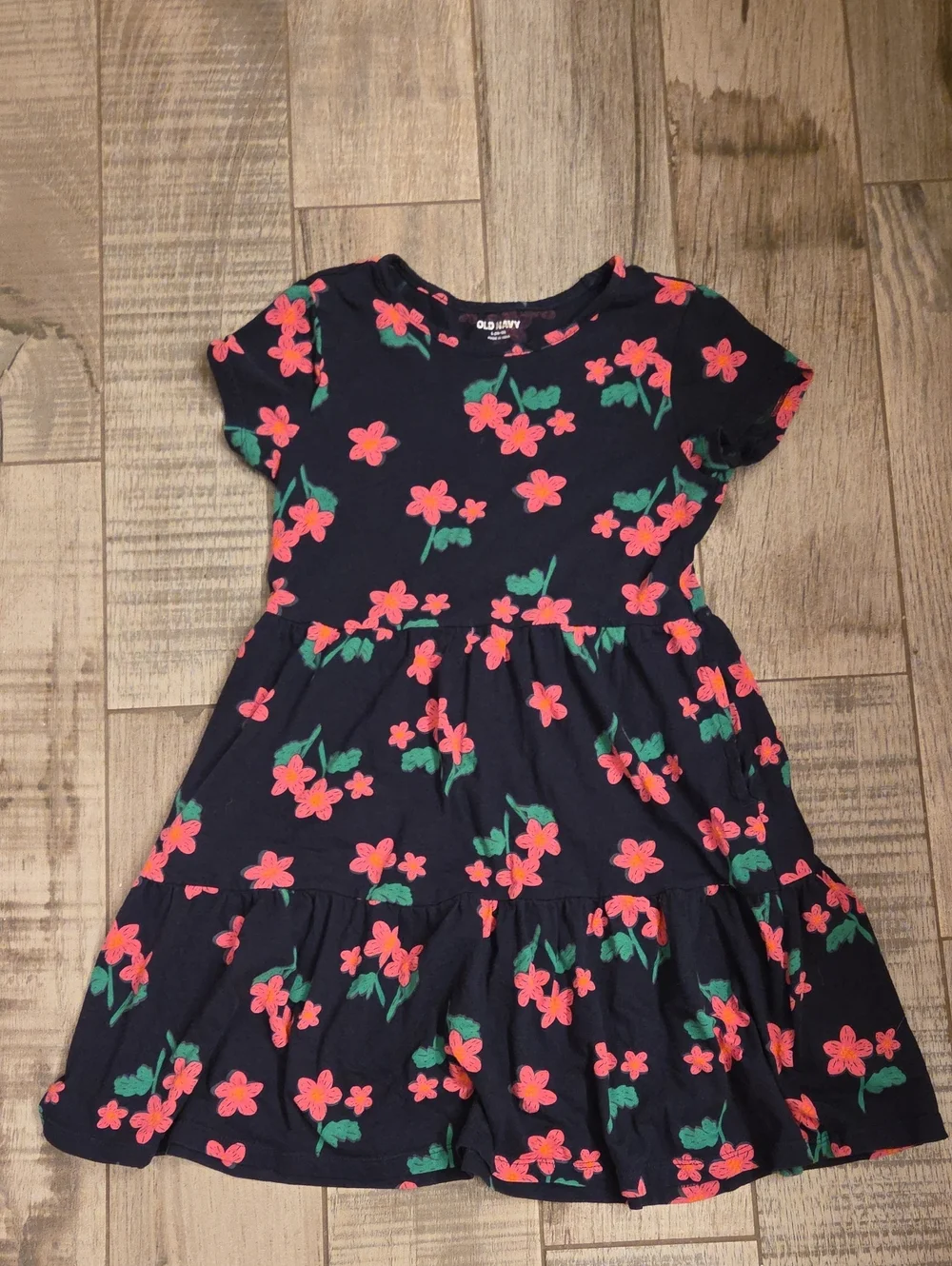 Old Navy Navy Floral Short-Sleeve Dress - Pink & Green Flowers